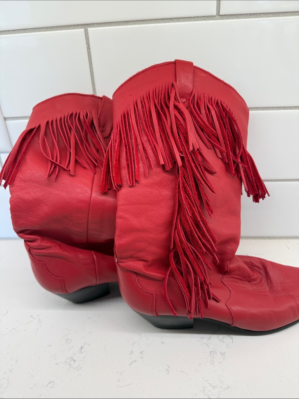 Dingo Red leather Fringe Western Boots - Women's Cowboy Boots sz 7 made in Mexic - Picture 4 of 8